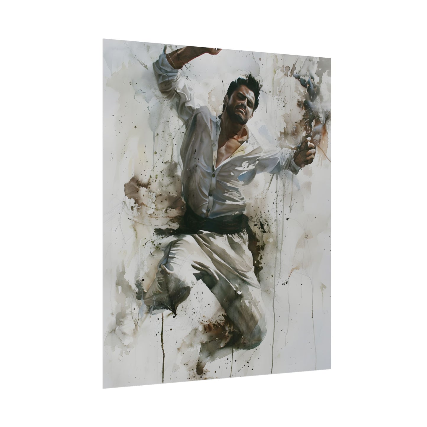 Watercolor Artwork: Man Dancing in Dynamic Movement - Poster