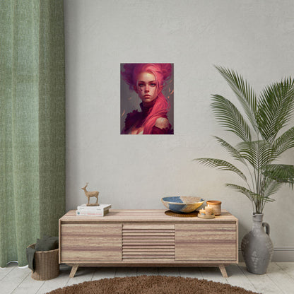 Enigmatic Portrait: Pink Hair in Darkness - Poster
