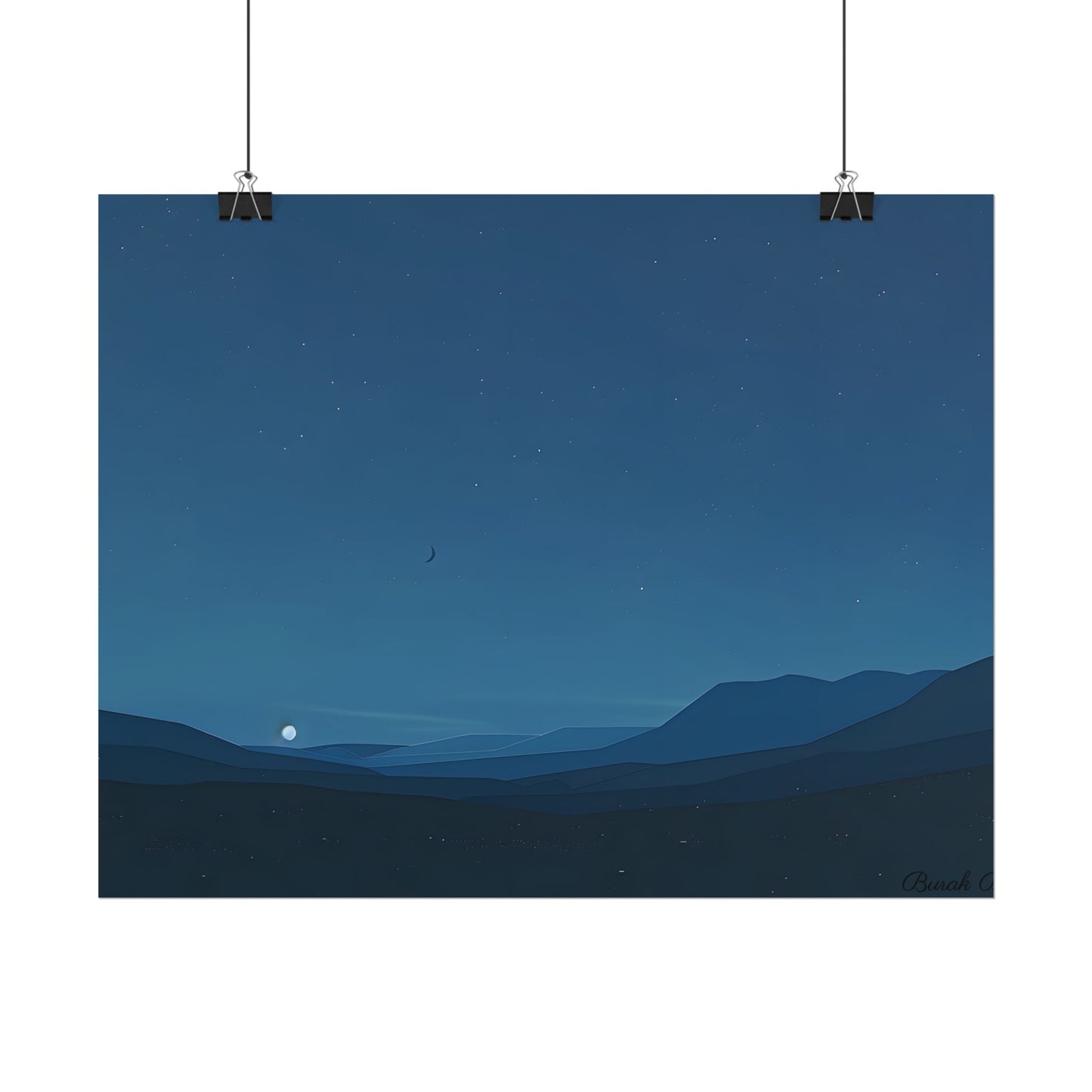 Minimalist Night Sky: Stars and Crescent Moon Art - Poster
