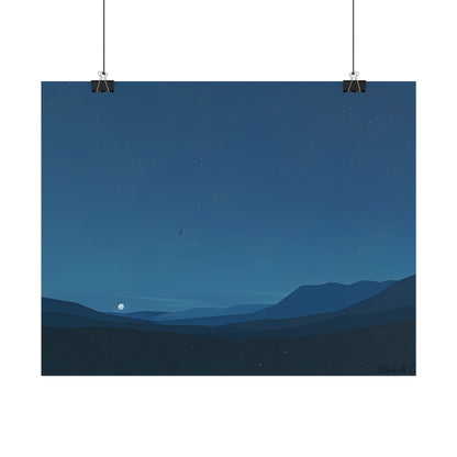 Minimalist Night Sky: Stars and Crescent Moon Art - Poster