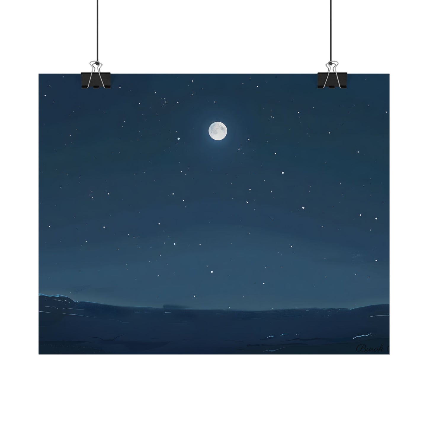 Starry Night Sky: Minimalist Beauty in Blue - Poster