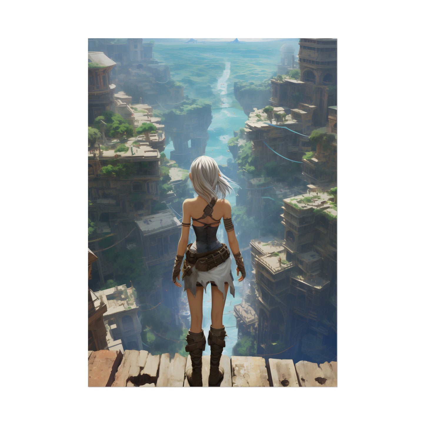 Dramatic Anime Female: Dynamic Birds Eye View Artwork - Poster