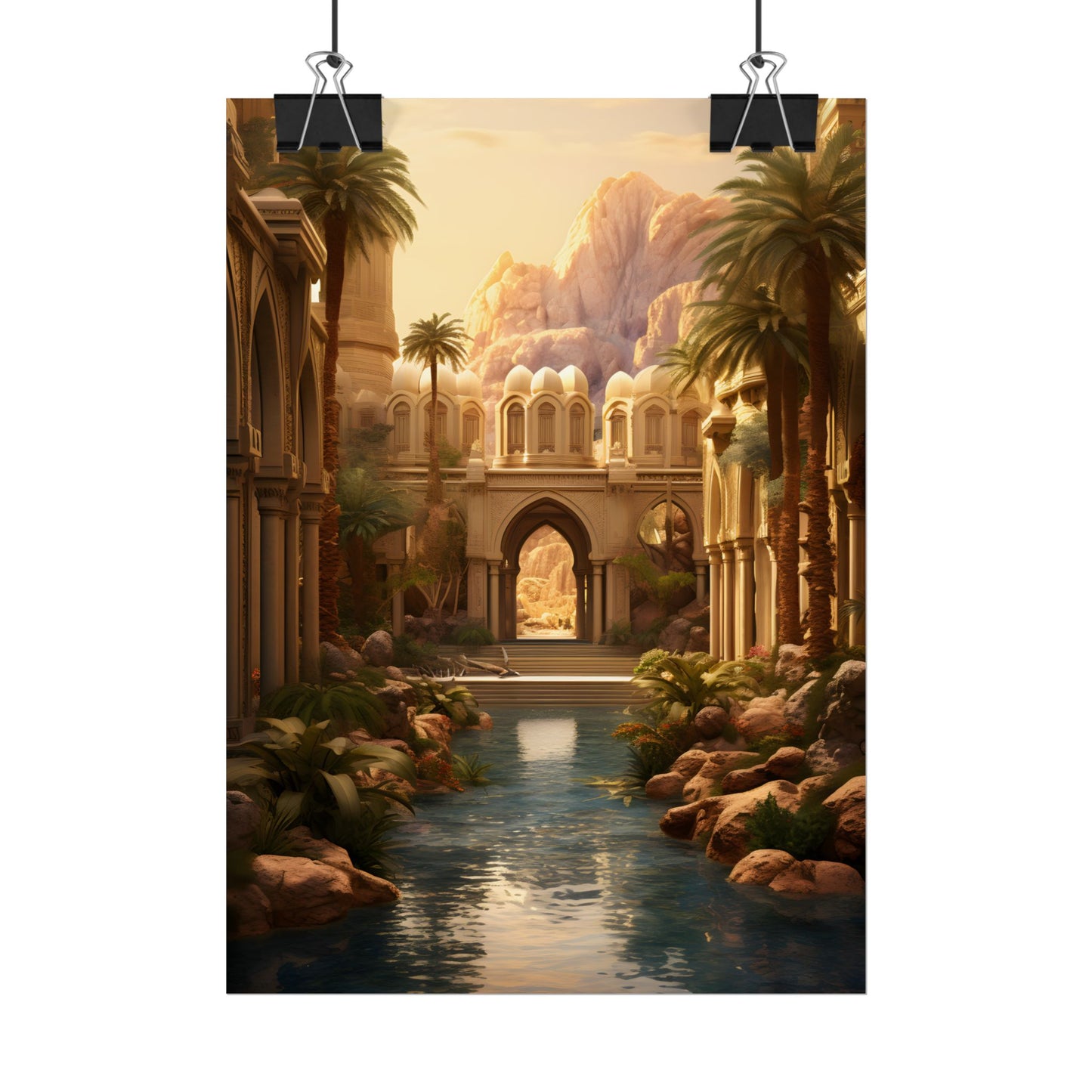 Desert Oasis Under Starry Night: Arabian Nights-Inspired Art - Poster