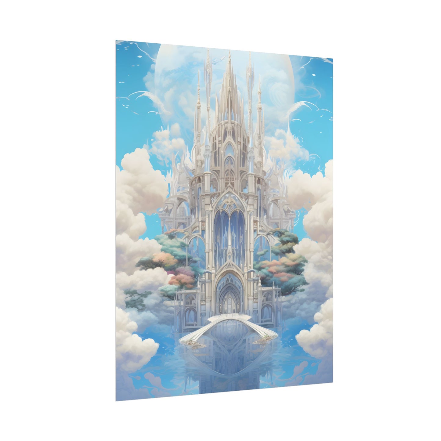 Floating City in Celestial Clouds: Fantasy Artwork - Poster