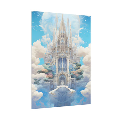 Floating City in Celestial Clouds: Fantasy Artwork - Poster