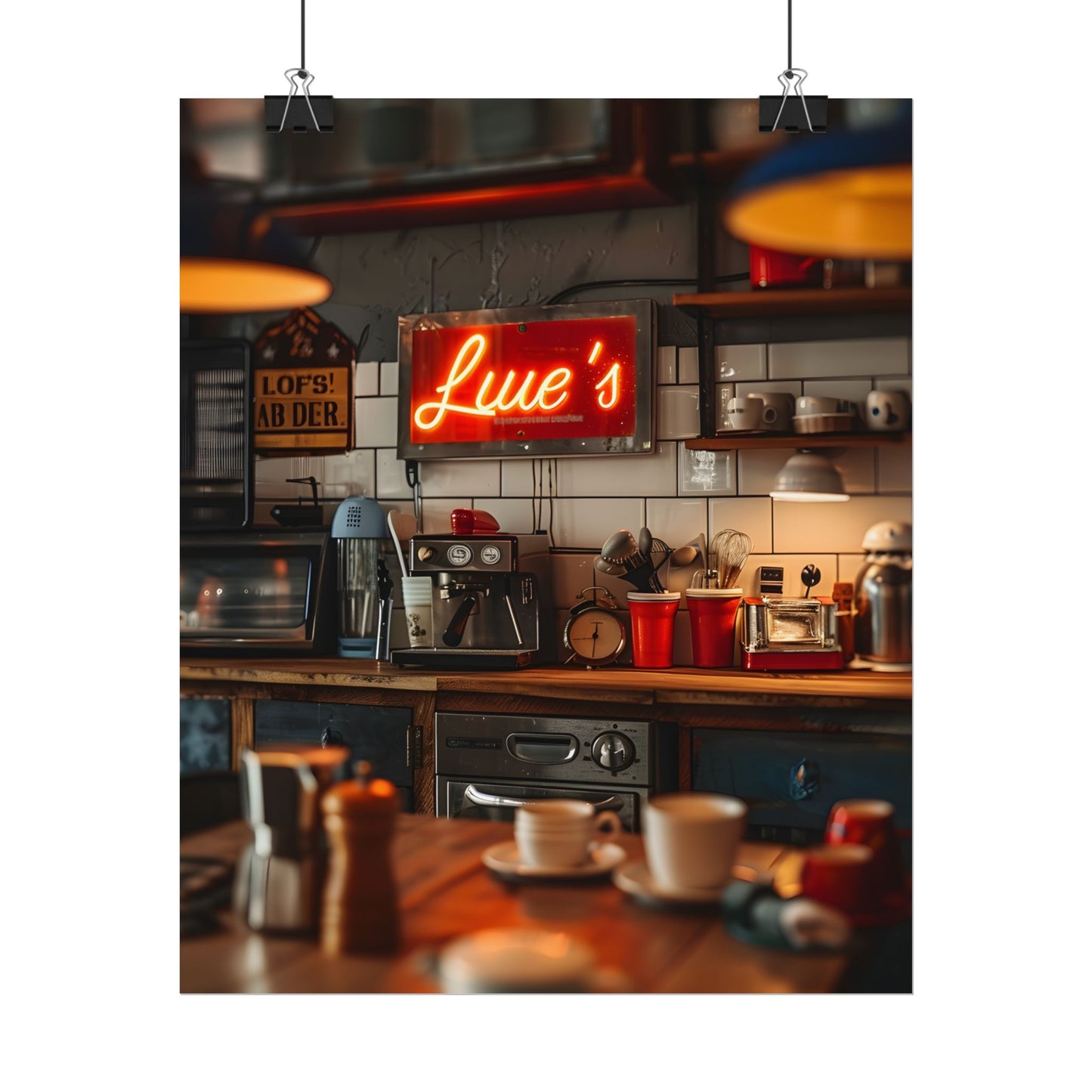 Cozy Retro Kitchen Artwork: Lukes Diner Sign Digital Art - Poster