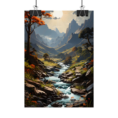 Majestic Waterfall Oil Painting: A Captivating Artwork - Poster