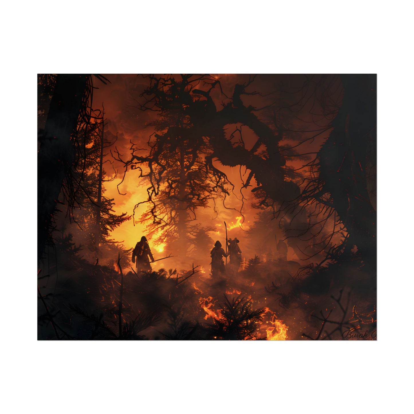 Misty Sunset Forest: Group Gathering - Poster