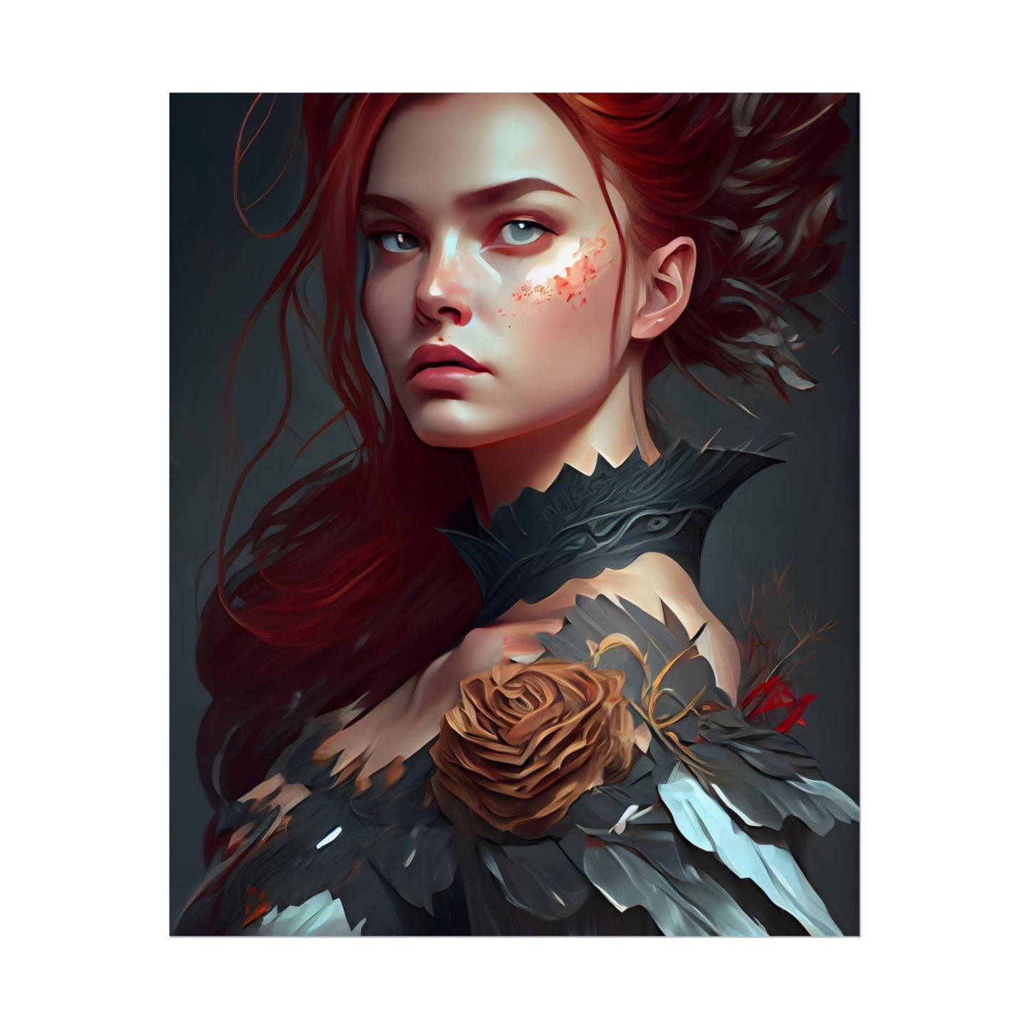 Stunning Redhead in Formal Dress: Elegant Portrait - Poster