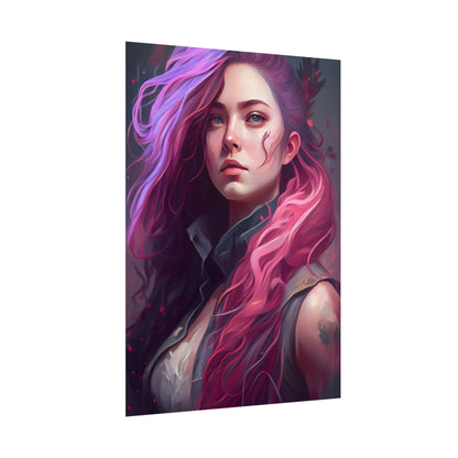 Astonishing Female Portrait: Stylized Pink Hair Artwork in Dre - Poster