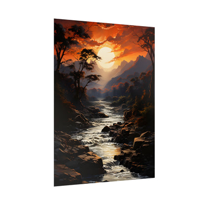 Breathtaking Waterfall: Impressionist Oil Painting in Serene Atmosphere - Poster