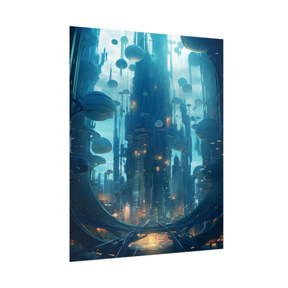 Underwater City of the Future: Modern Metropolis Digital Art - Poster