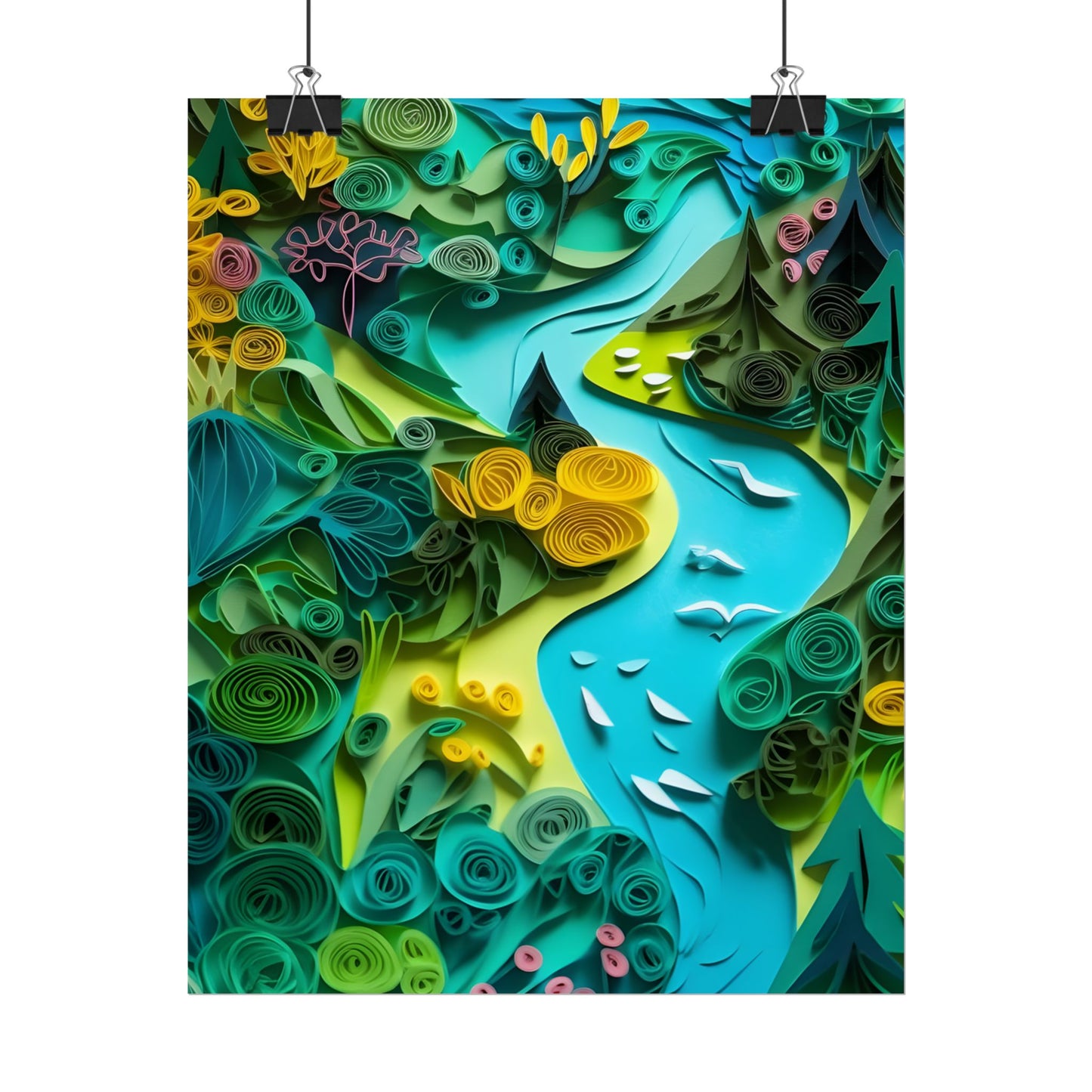 Colorful European Paper Quilling Artwork: Geometric Landscapes - Poster