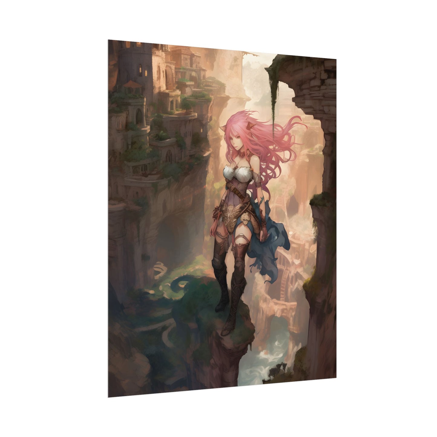 Dramatic Birds Eye View: Anime-Style Bird in Flight - Poster