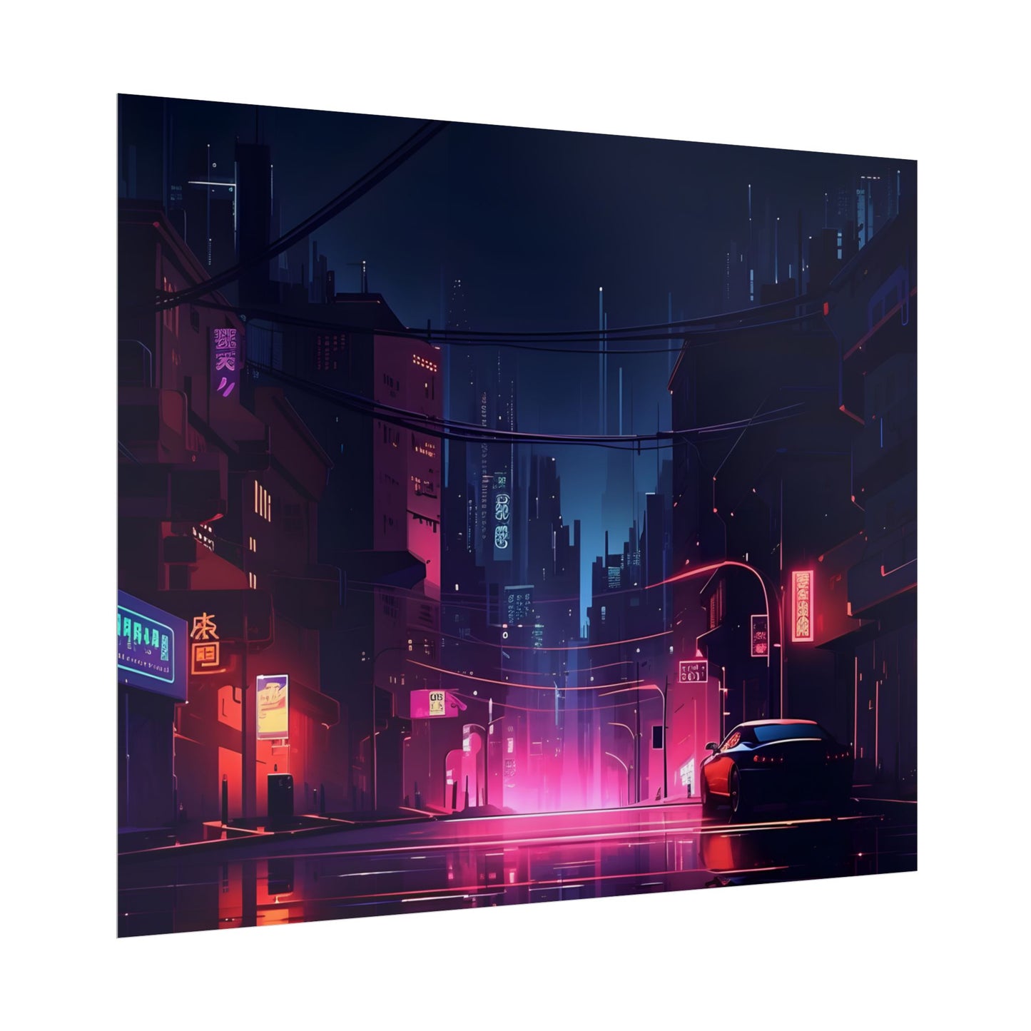 Melancholic Night: A Cyberpunk Urban Landscape - Poster