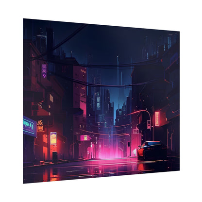 Melancholic Night: A Cyberpunk Urban Landscape - Poster