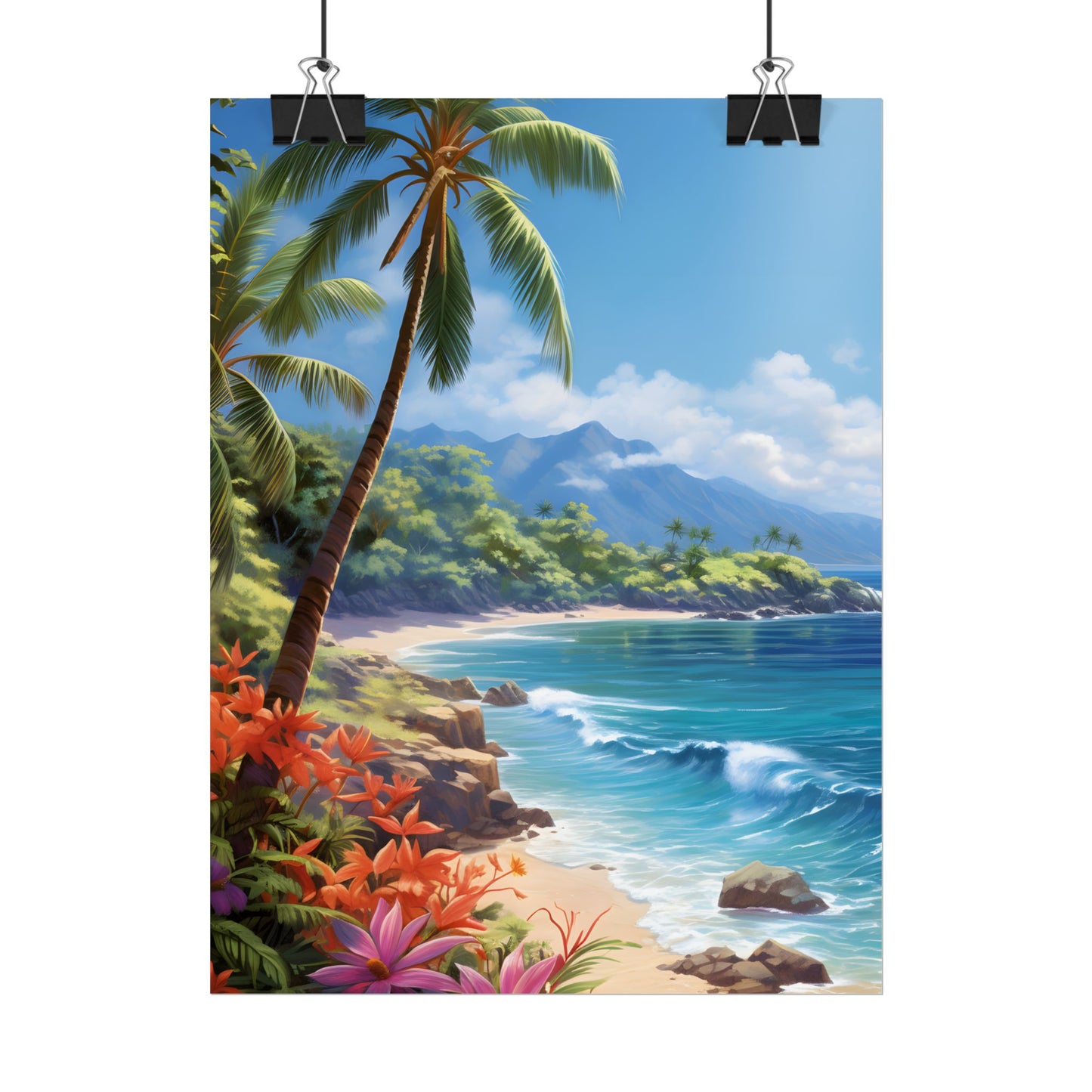 Tropical Paradise: Serene Island Oasis in Tranquil Blue Skies - Poster