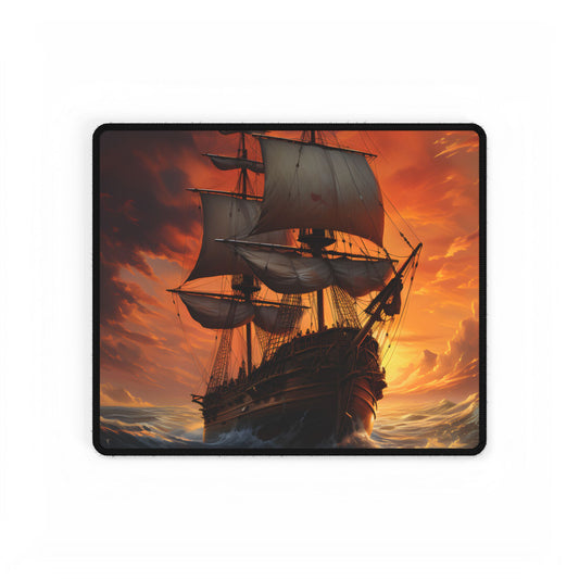 Oil Painting of Magnificent Ship in Tempest: Dramatic Sea Scene - Desk Mat