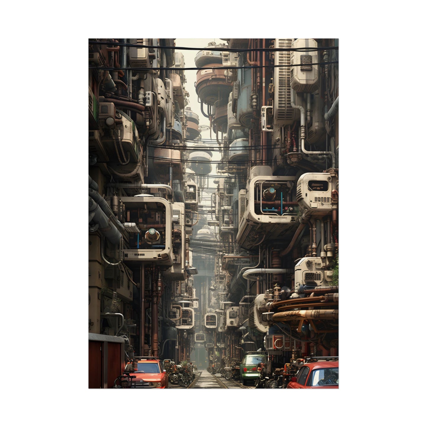 Steampunk Post-Apocalyptic City: Nighttime Digital Artwork - Poster