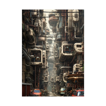 Steampunk Post-Apocalyptic City: Nighttime Digital Artwork - Poster