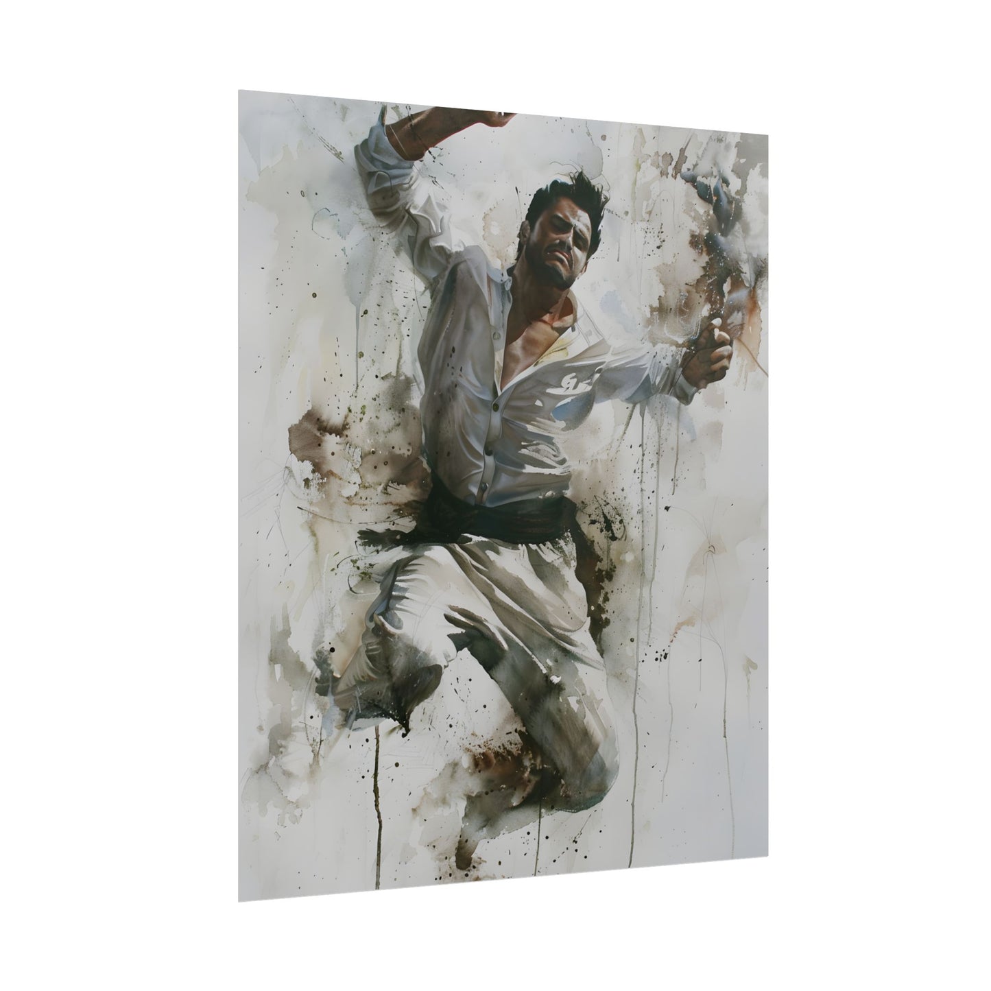 Watercolor Artwork: Man Dancing in Dynamic Movement - Poster