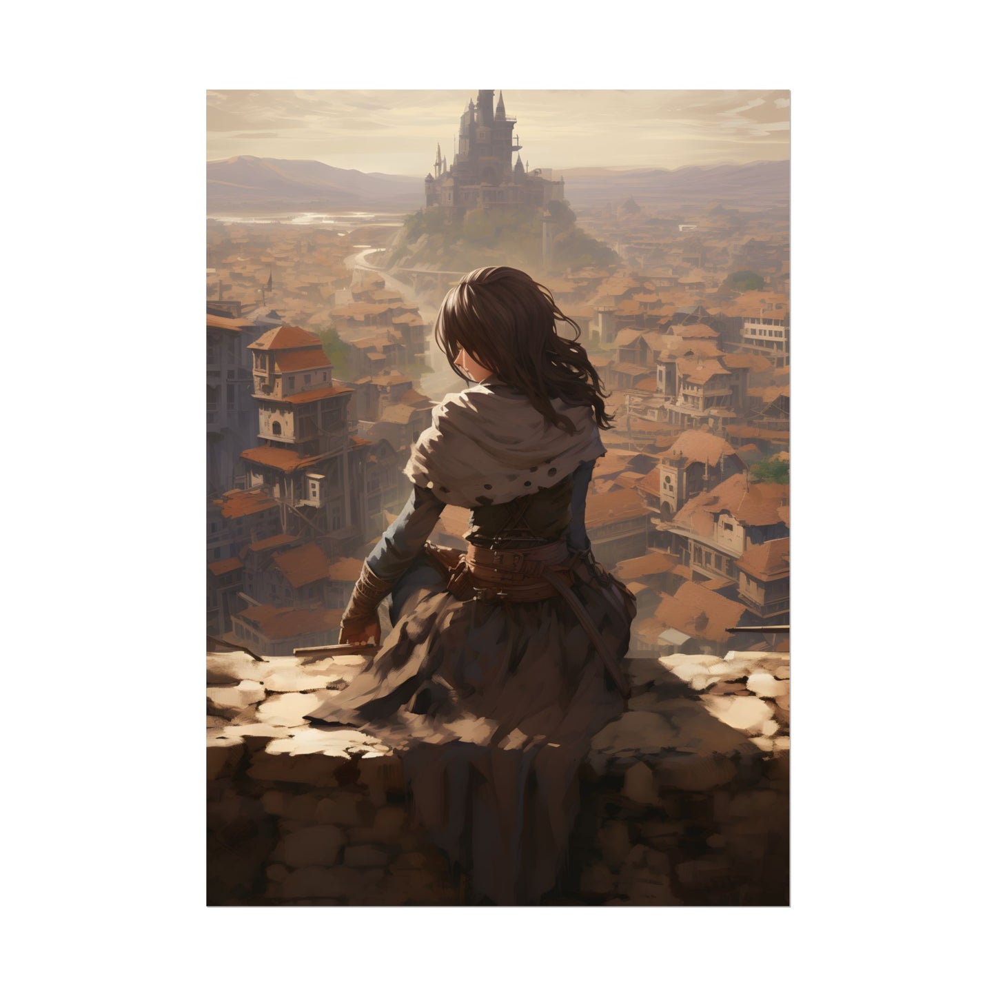Dramatic Character Illustration: Bird's Eye View in Motion - Poster