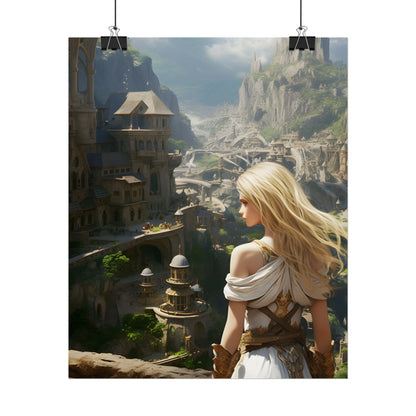 Dramatic Anime Blonde: Flying Female Digital Art - Poster