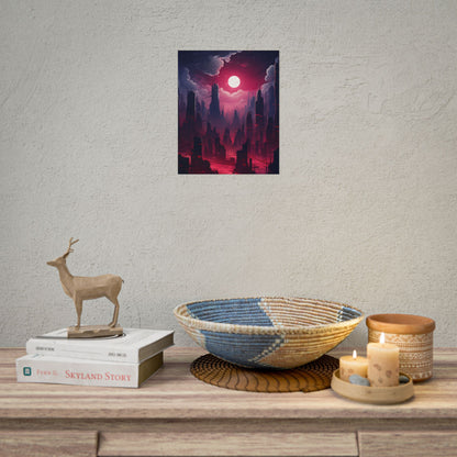 Burning Cyberpunk Cityscape: Digital Artwork at Night - Poster