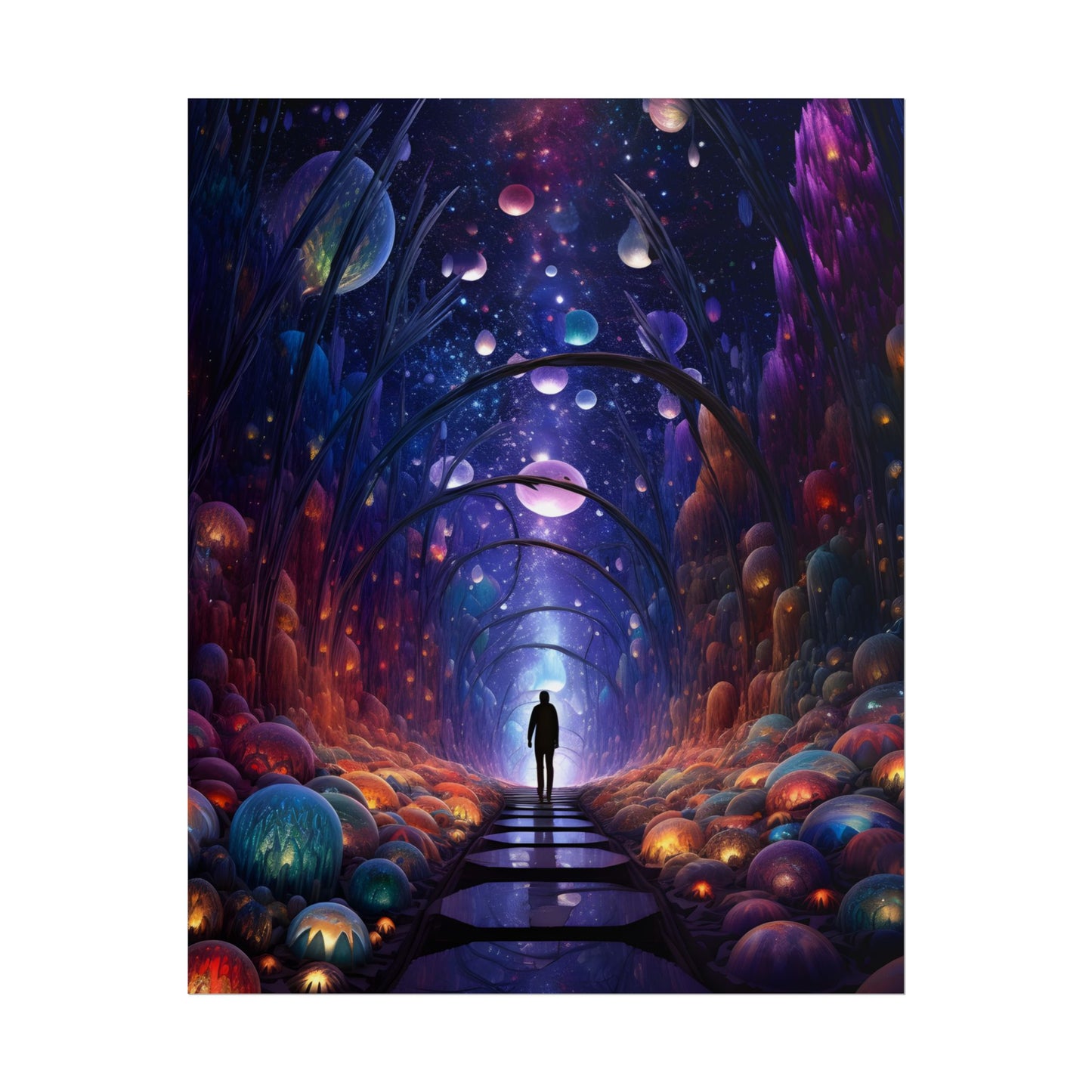 Celestial Art Gallery: Indoor Space with Starry Canvas - Poster
