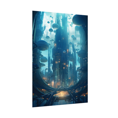Underwater City of the Future: Modern Metropolis Digital Art - Poster