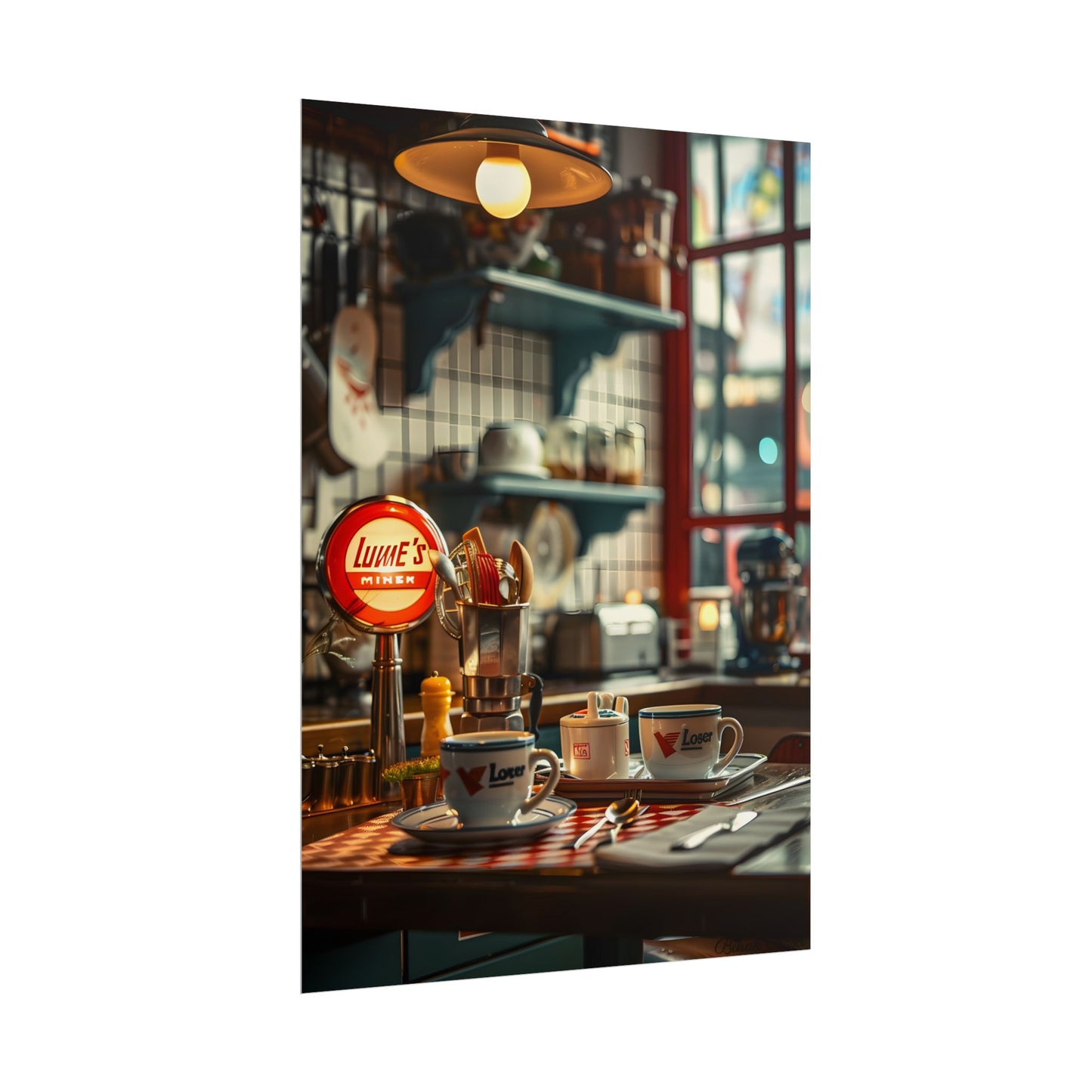 Retro Warmth: Cozy Lukes Diner Coffee Scene Art - Poster