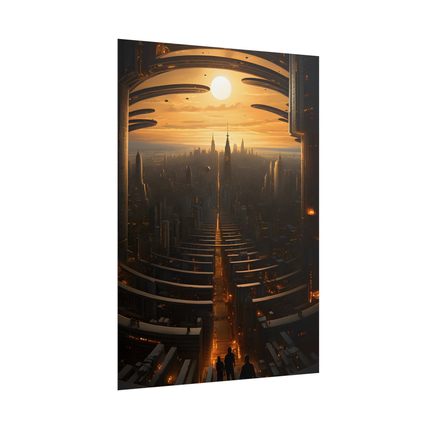 Dystopian Utopia: Futuristic Cityscape with Dark Facade - Poster