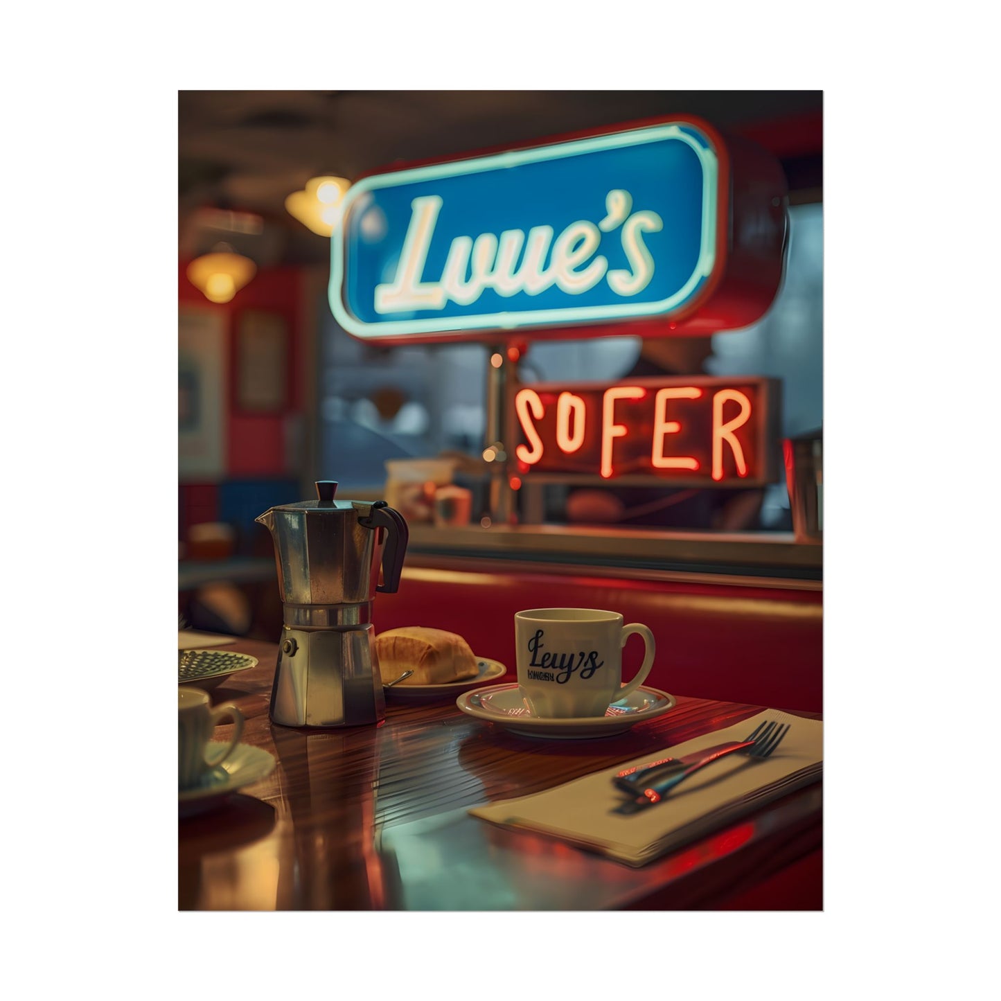 Retro Kitchen Diner Scene: Cozy Coffee Moment - Poster
