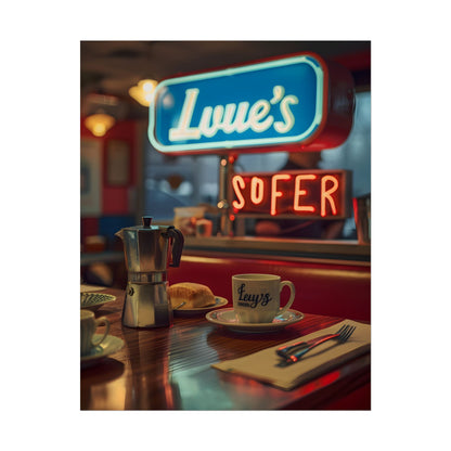 Retro Kitchen Diner Scene: Cozy Coffee Moment - Poster