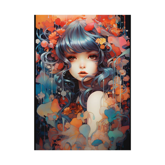 Peaceful Japanese River Landscape: Vibrant Flowers - Poster