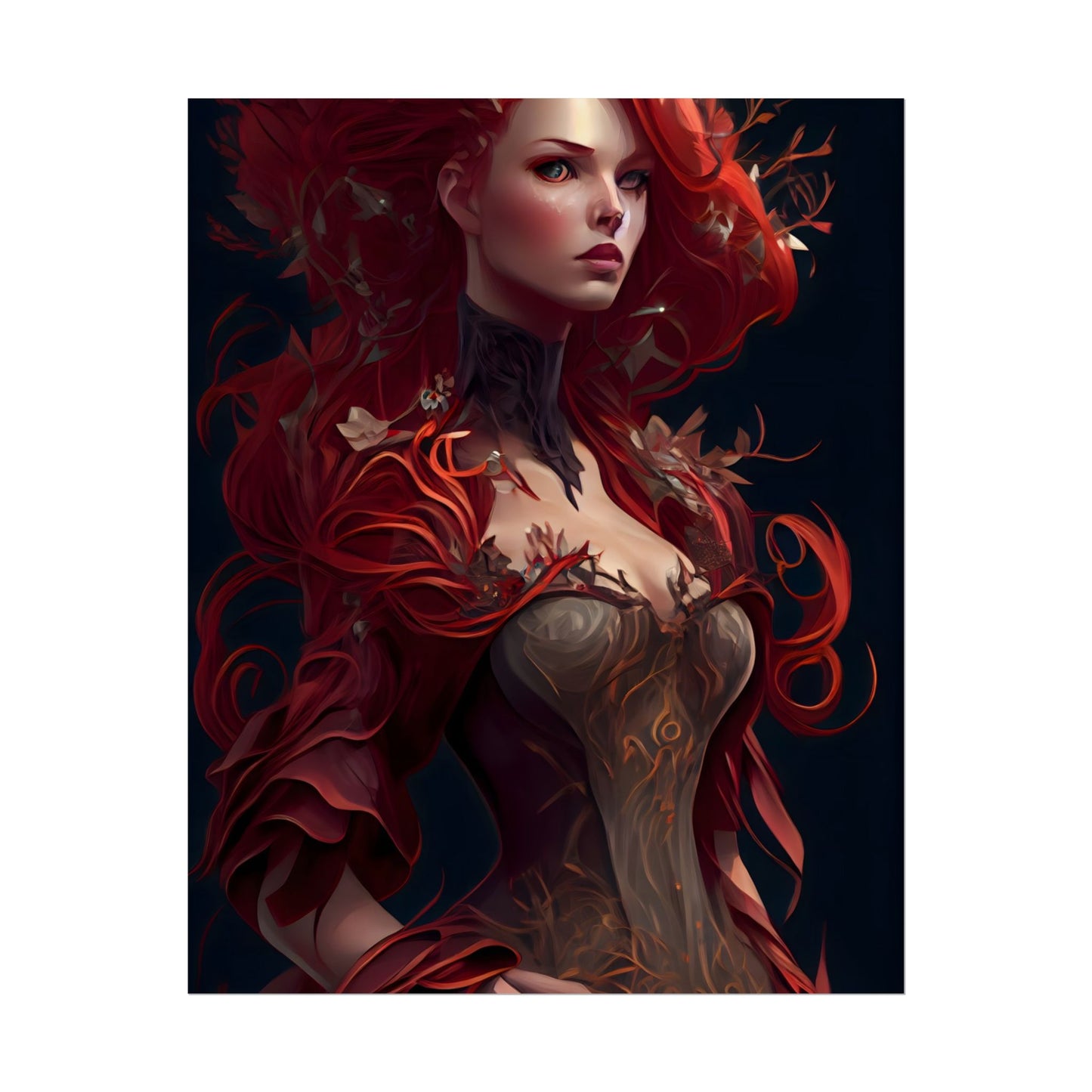 Red Hair Portrait: Elegant Female in Black Dress - Poster