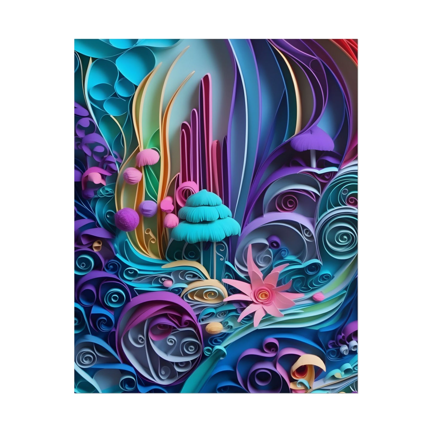 Vibrant Beach Landscape: Paper Quilling Artwork - Poster
