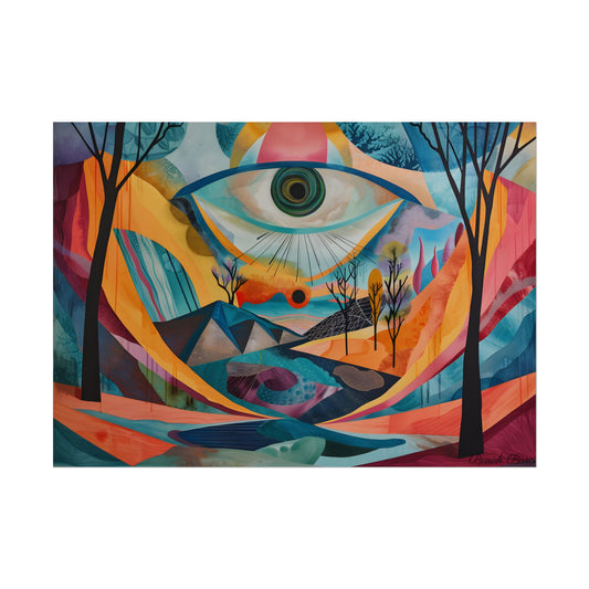 Surreal Landscape: Earthy Eye in Blue Hues - Poster