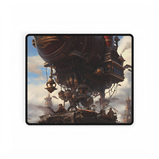 Steampunk Sky Liner Showdown: Vibrant Airship Race - Desk Mat