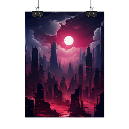 Burning Cyberpunk Cityscape: Digital Artwork at Night - Poster