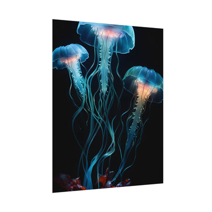 Bioluminescent Oceanic Ballet: Ethereal Underwater Dance - Poster