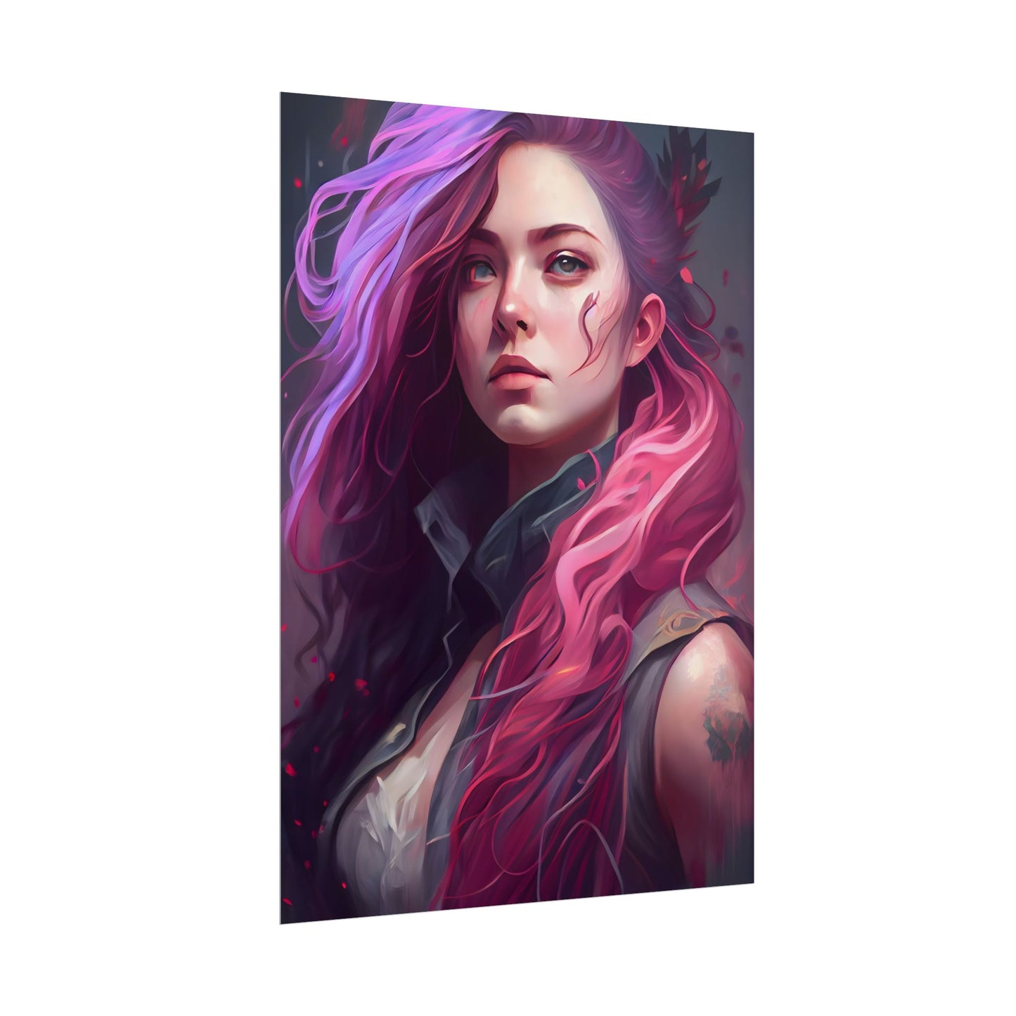 Astonishing Female Portrait: Stylized Pink Hair Artwork in Dre - Poster