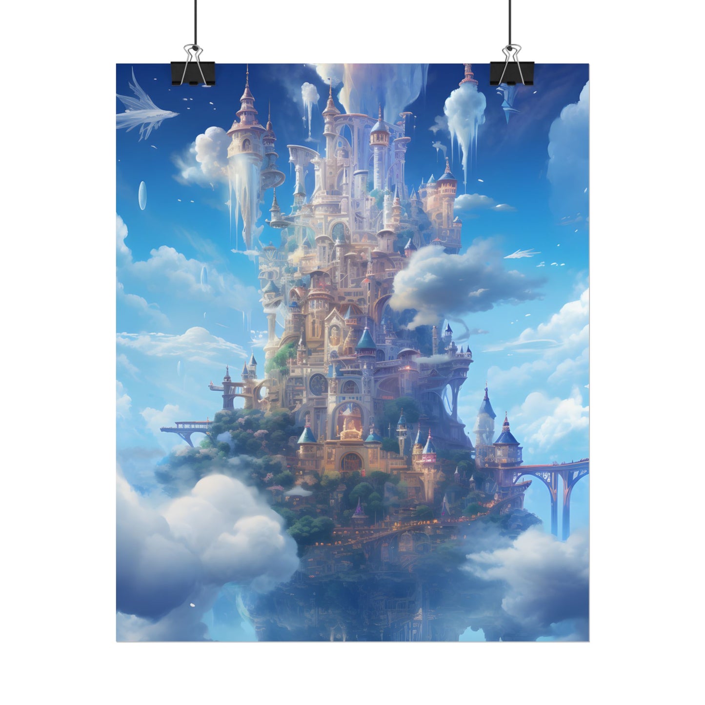 Floating City in Celestial Fantasy Realm: Dreamlike Digital Art - Poster