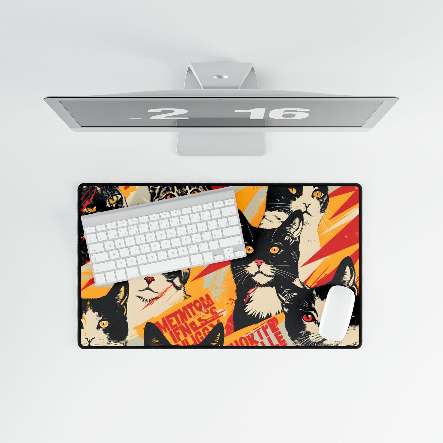 Vibrant Soviet Cats: Colorful Artwork - Desk Mat