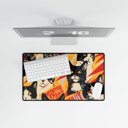 Vibrant Soviet Cats: Colorful Artwork - Desk Mat