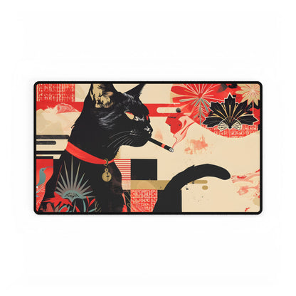 Smoking Cat: Whimsical Feline Moment - Desk Mat