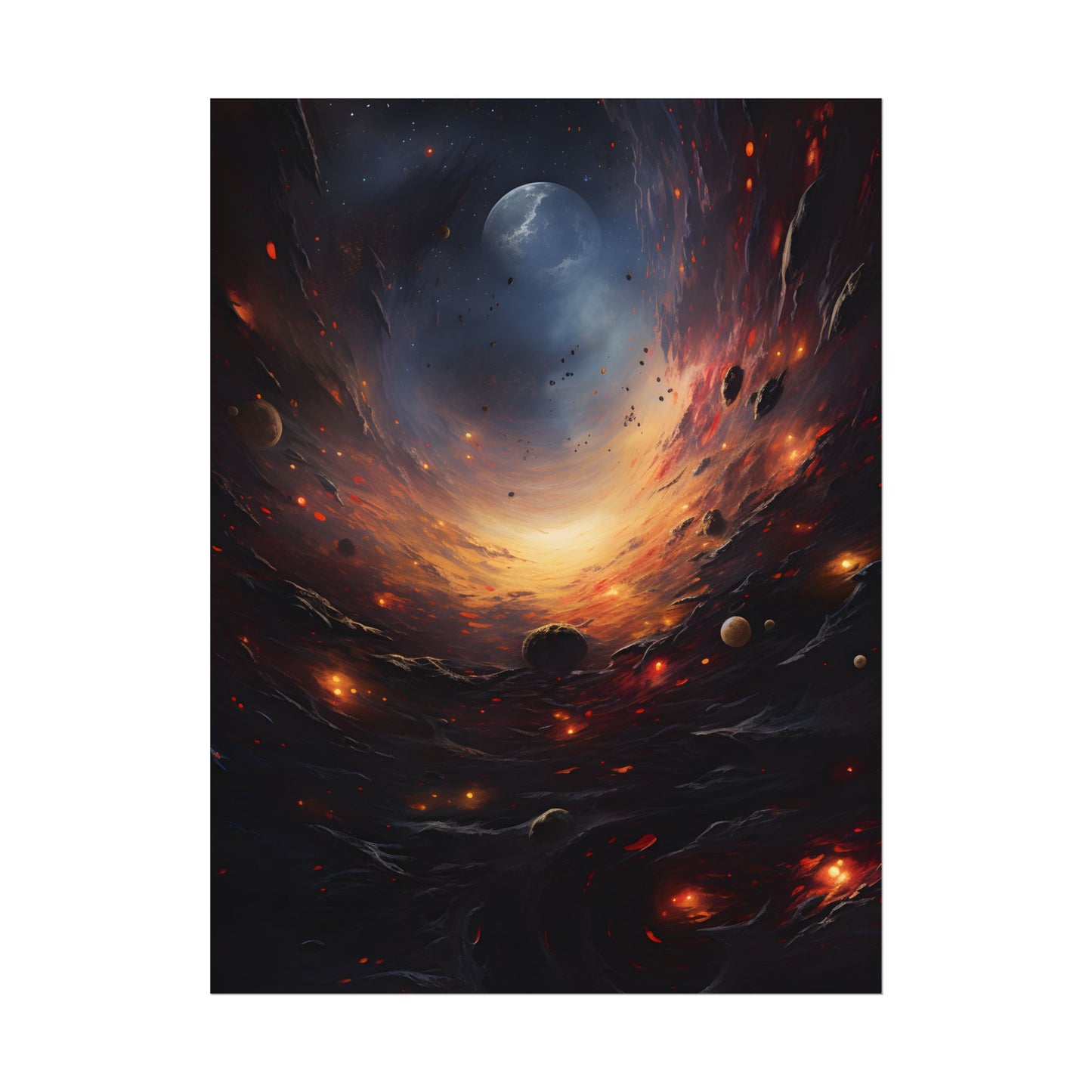 Cosmic Orbit: Six Planets Swirl Around a Black Hole - Poster