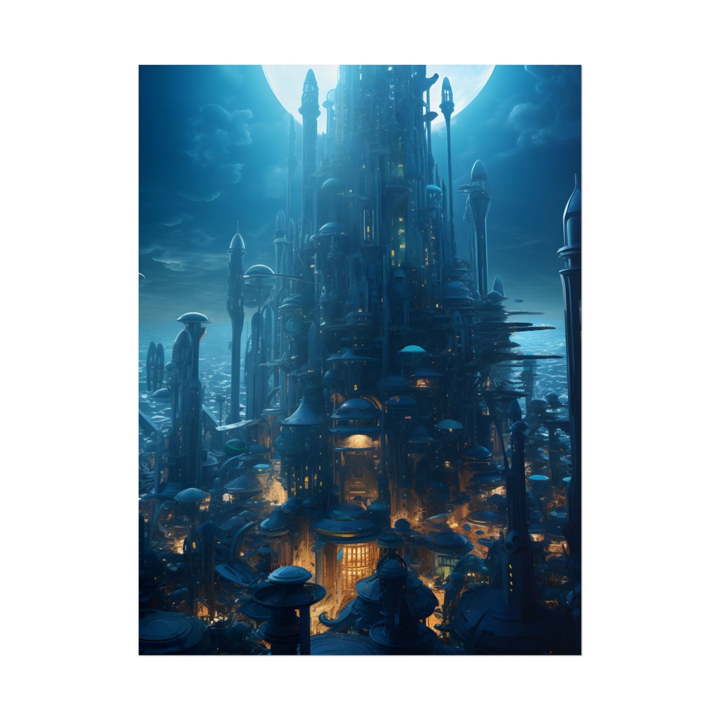 Underwater Futuristic Cityscape: Close Up Digital Artwork - Poster