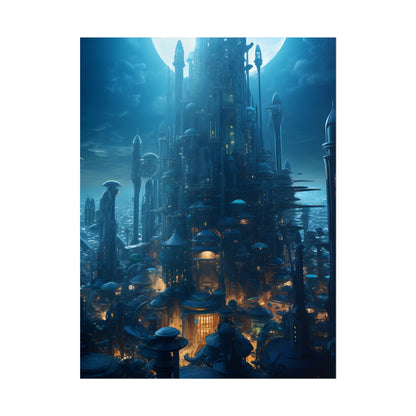 Underwater Futuristic Cityscape: Close Up Digital Artwork - Poster