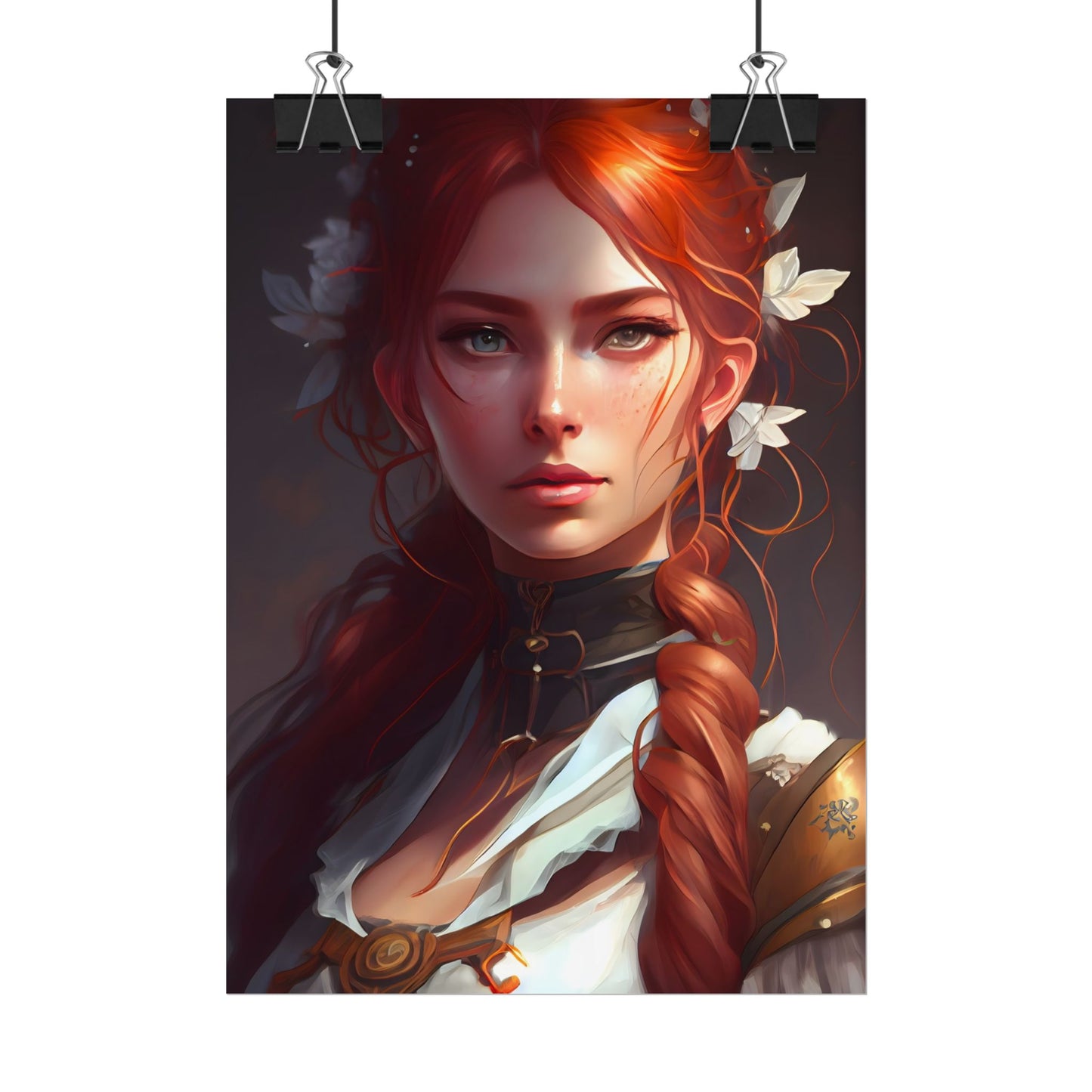 Elegant Redhead Portrait: Dark Background Artwork - Poster